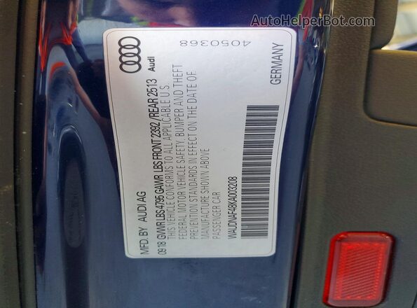 WAUDNAF48KA003208 2019 AUDI OTHER Синий Вид подкапотного пространства