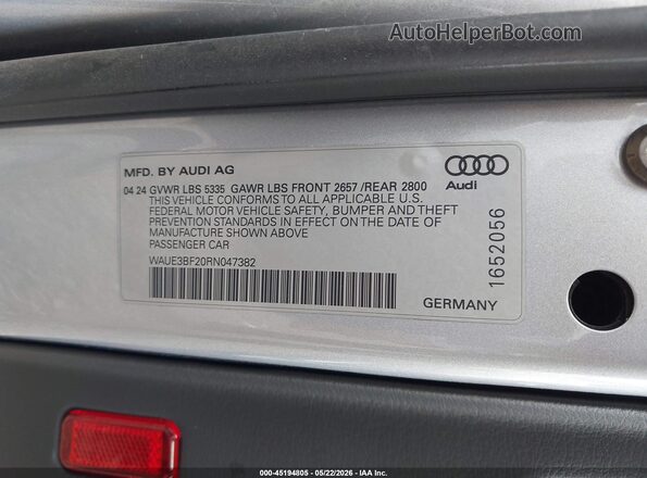 WAUE3BF20RN047382 2024 AUDI A6 Серебряный Вид подкапотного пространства