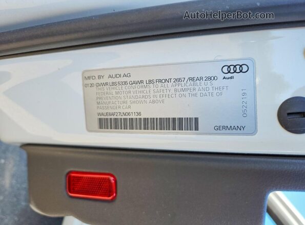WAUE8AF27LN061136 2020 AUDI A6 Белый Вид наклейки с VIN-кодом