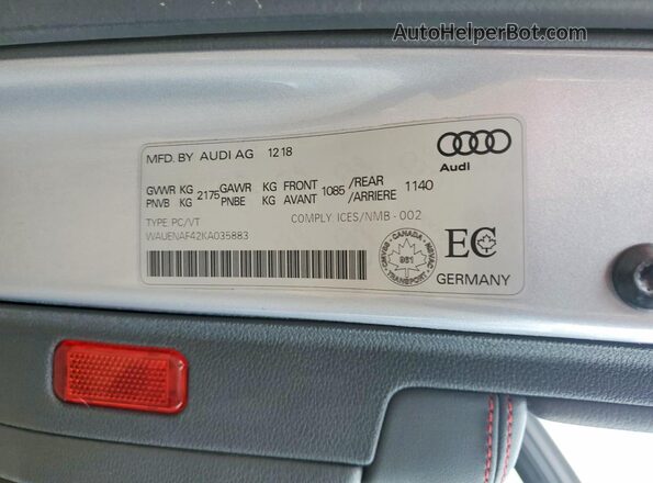 WAUENAF42KA035883 2019 AUDI A4 Silver Շարժիչի բաժամունքի տեսք