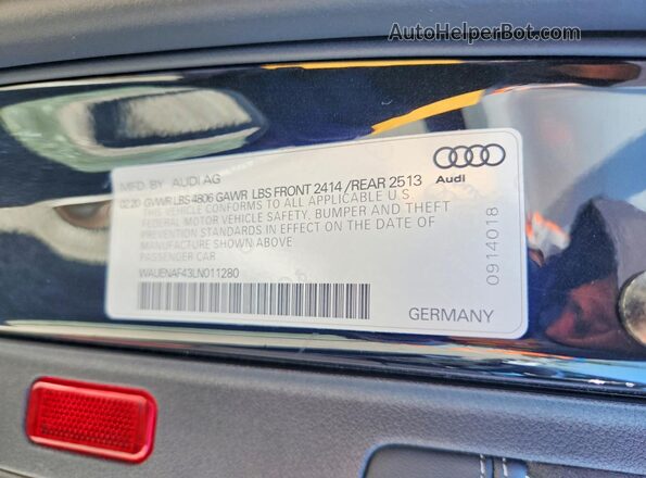 WAUENAF43LN011280 2020 AUDI A4 Черный Вид подкапотного пространства