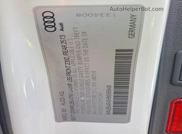 WAUENAF45HN066949 2017 AUDI A4 Белый Вид наклейки с VIN-кодом