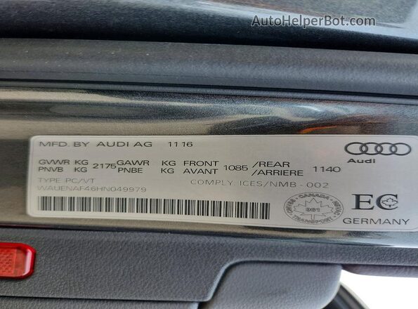 WAUENAF46HN049979 2017 AUDI A4 Серый Вид подкапотного пространства