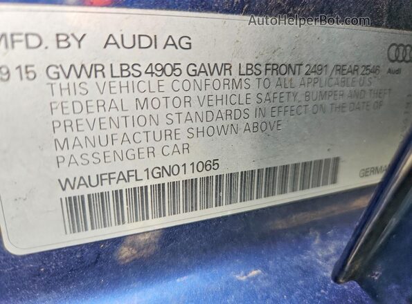 WAUFFAFL1GN011065 2016 AUDI A4 Синий Вид наклейки с VIN-кодом