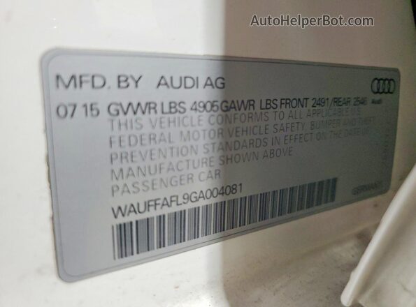 WAUFFAFL9GA004081 2016 AUDI A4 Белый Вид наклейки с VIN-кодом