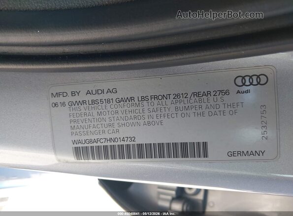 WAUG8AFC7HN014732 2017 AUDI A6 Silver Շարժիչի բաժամունքի տեսք