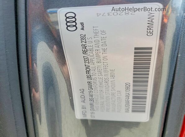 WAUGMAF44KA109820 2019 AUDI A4 Gray Widok komory silnika