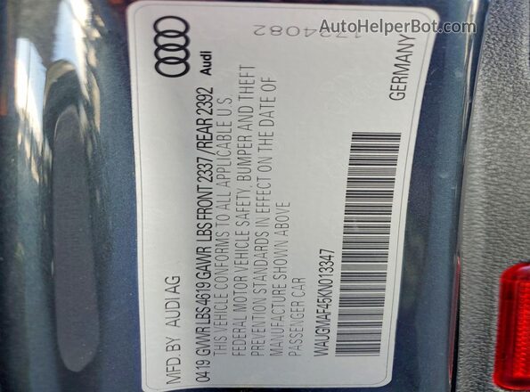 WAUGMAF45KN013347 2019 AUDI A4 Серый Вид подкапотного пространства