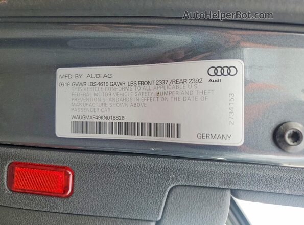 WAUGMAF49KN018826 2019 AUDI A4 Серый Вид подкапотного пространства