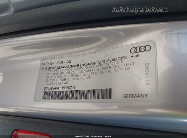 WAUGNAF41HN030748 2017 AUDI OTHER Серебряный Вид подкапотного пространства
