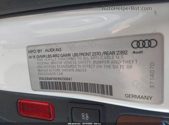 WAUGNAF4XHN036841 2017 AUDI OTHER Белый Вид подкапотного пространства