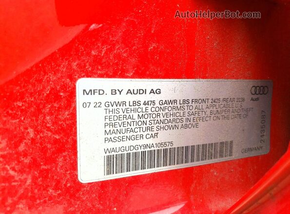 WAUGUDGY9NA105575 2022 AUDI A3 Red Вид підкапотного простору