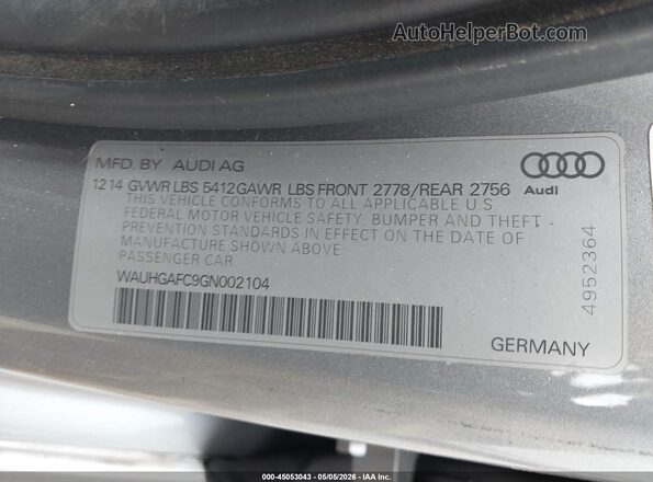 WAUHGAFC9GN002104 2016 AUDI OTHER Серебряный Вид подкапотного пространства