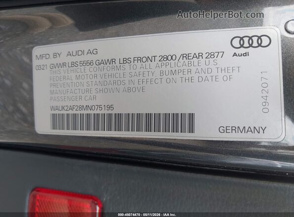WAUK2AF28MN075195 2021 AUDI A6 Серый Вид подкапотного пространства