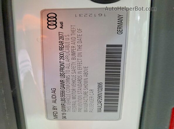 WAUL2AF26KN102895 2019 AUDI A6 Белый Вид подкапотного пространства