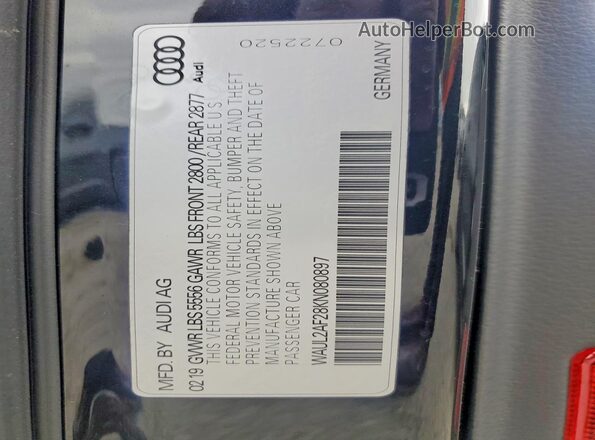 WAUL2AF28KN080897 2019 AUDI A6 Black ძრავის განყოფილების ხედი