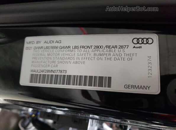WAUL2AF28MN077873 2021 AUDI A6 Черный Вид наклейки с VIN-кодом