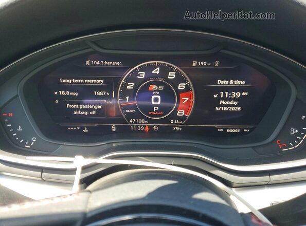 WAUP4AF55KA057297 2019 AUDI S5 Gray Instrument cluster view