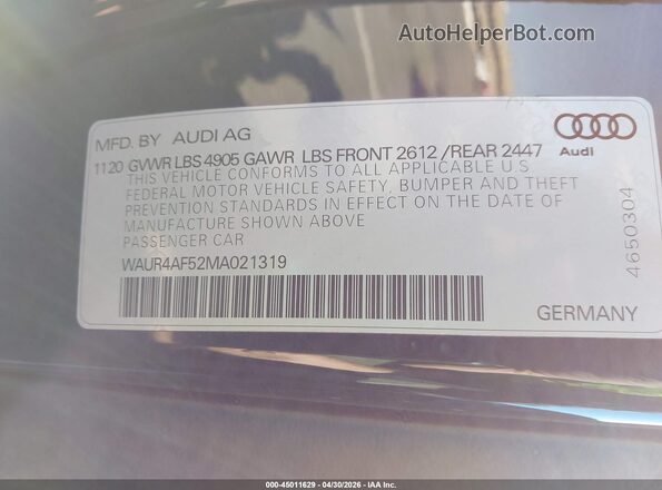 WAUR4AF52MA021319 2021 AUDI S5 Black Engine compartment view