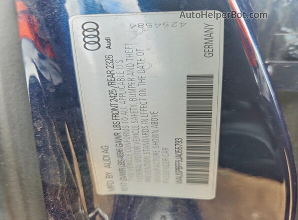 WAUSPBFF9JA055793 2018 AUDI A3 Синий Вид наклейки с VIN-кодом