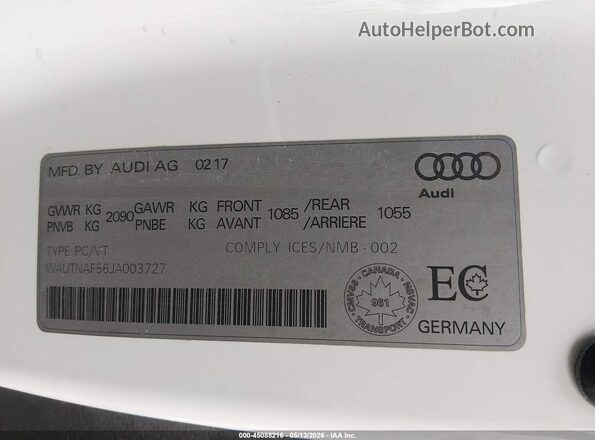 WAUTNAF56JA003727 2018 AUDI A5 White Engine compartment view