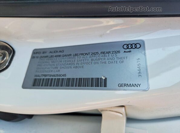 WAUTPBFFXHA056045 2017 AUDI A3 White Вид підкапотного простору