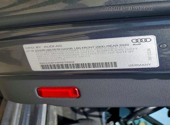 WAUU2AF24KN076902 2019 AUDI A7 Серый Вид подкапотного пространства
