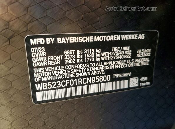 WB523CF01RCN95800 2024 BMW IX Black Vista interior de 360 grados