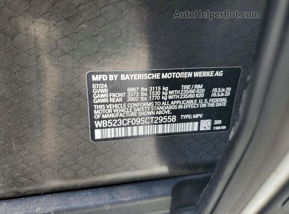 WB523CF09SCT29558 2025 BMW IX White Vista de la etiqueta del VIN
