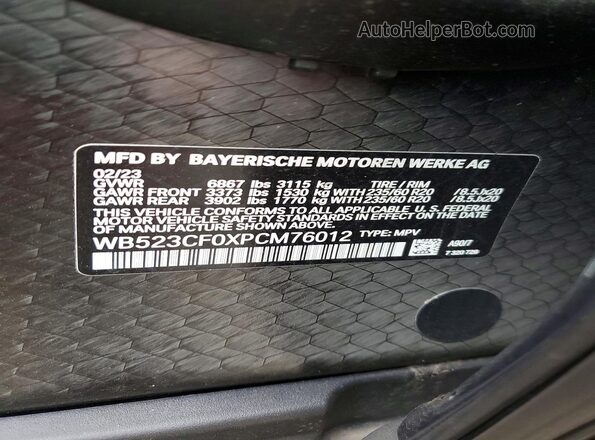 WB523CF0XPCM76012 2023 BMW IX Black Widok naklejki z numerem VIN