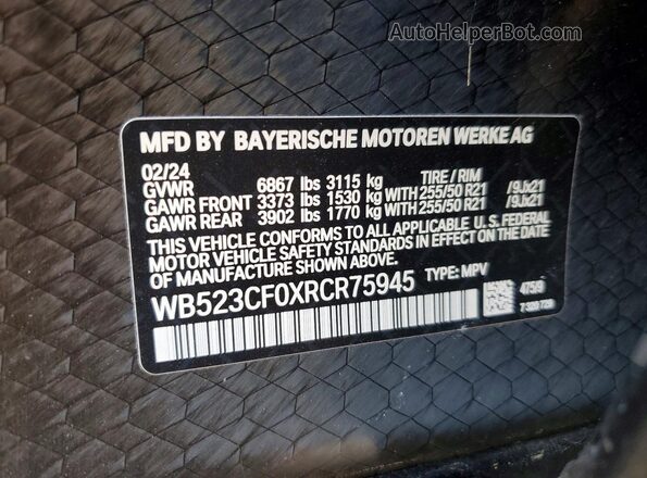 WB523CF0XRCR75945 2024 BMW IX Black Vista de la etiqueta del VIN