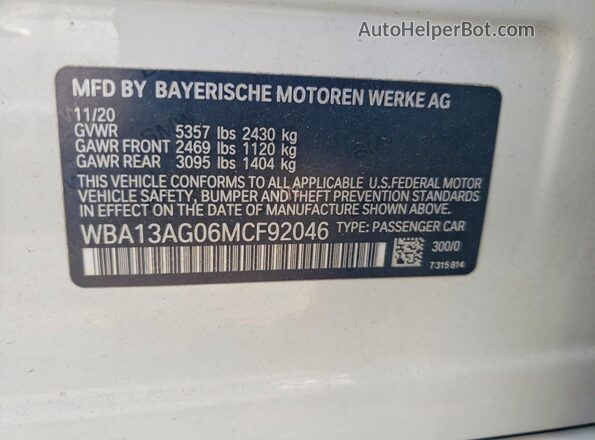 WBA13AG06MCF92046 2021 BMW OTHER White Widok komory silnika