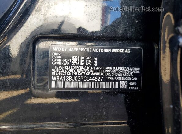 WBA13BJ03PCL44627 2023 BMW OTHER Black Widok naklejki z numerem VIN