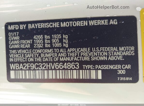WBA2F9C32HV664863 2017 BMW OTHER Белый Вид подкапотного пространства