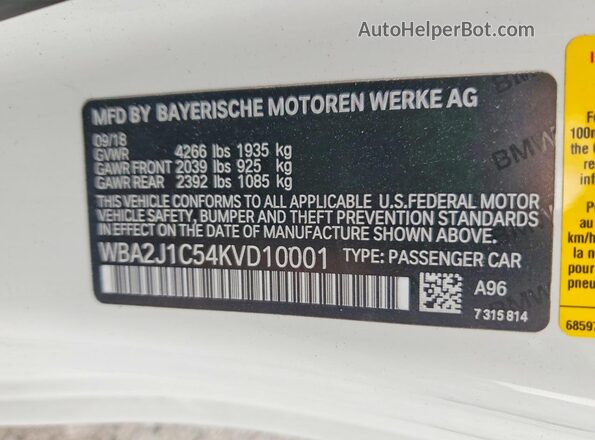 WBA2J1C54KVD10001 2019 BMW OTHER Белый Вид наклейки с VIN-кодом