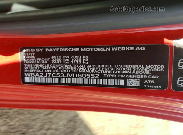 WBA2J7C53JVD60552 2018 BMW M2 Red Engine compartment view