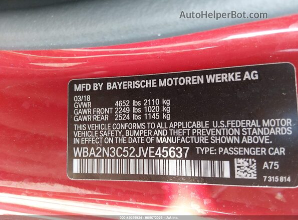 WBA2N3C52JVE45637 2018 BMW M2 Red Widok komory silnika