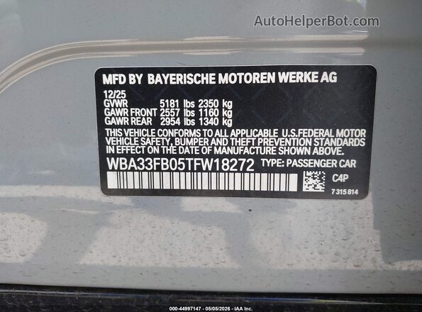 WBA33FB05TFW18272 2026 BMW OTHER Серый Вид подкапотного пространства