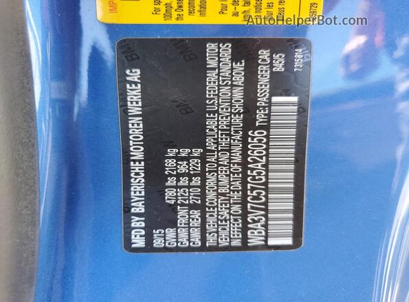 WBA3V7C57G5A26056 2016 BMW OTHER Blue Widok komory silnika