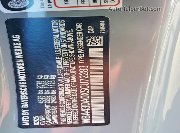 WBA43DA0XSCU72283 2025 BMW OTHER Gray Vista de la etiqueta del VIN