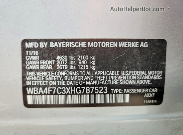 WBA4F7C3XHG787523 2017 BMW OTHER Серебряный Вид подкапотного пространства