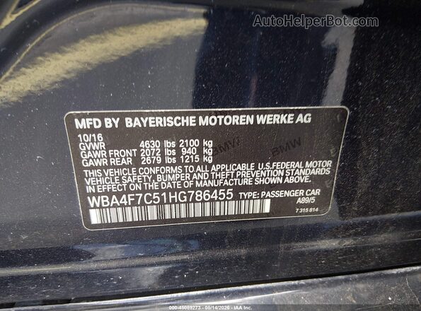 WBA4F7C51HG786455 2017 BMW OTHER Синий Вид подкапотного пространства