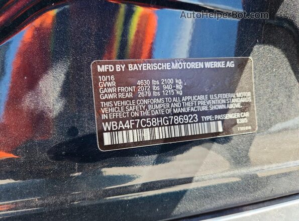 WBA4F7C58HG786923 2017 BMW OTHER Blue VIN կոդի պիտակի տեսք