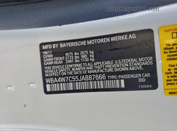 WBA4W7C55JAB87666 2018 BMW OTHER White Vista del compartimento del motor