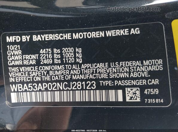 WBA53AP02NCJ28123 2022 BMW OTHER Черный Вид подкапотного пространства