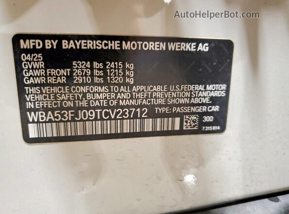 WBA53FJ09TCV23712 2026 BMW OTHER Белый Вид наклейки с VIN-кодом