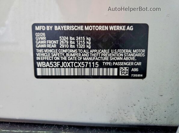 WBA53FJ0XTCX57115 2026 BMW OTHER Белый Вид подкапотного пространства