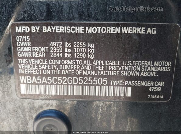 WBA5A5C52GD525505 2016 BMW OTHER Black ძრავის განყოფილების ხედი