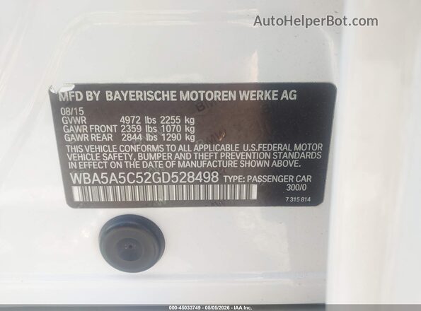 WBA5A5C52GD528498 2016 BMW 5 SERIES White Вид підкапотного простору