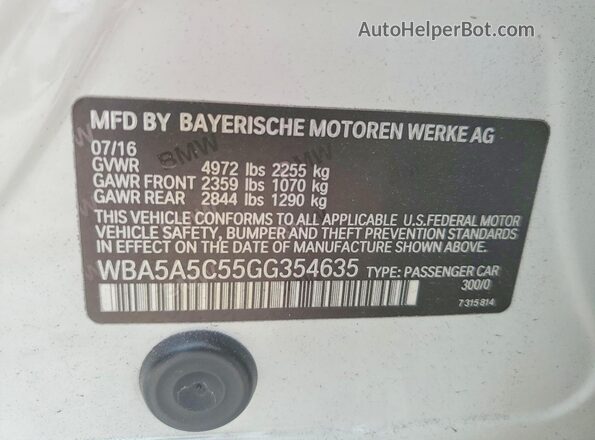WBA5A5C55GG354635 2016 BMW OTHER White Widok naklejki z numerem VIN
